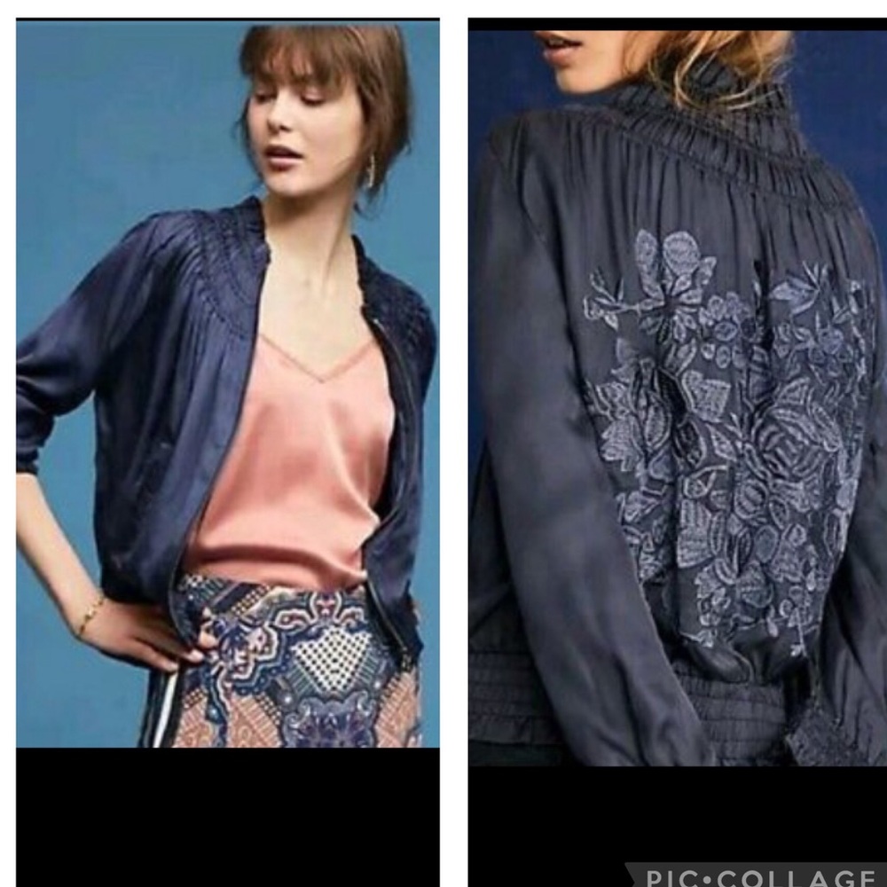 Love Sam Blue Silk Embroidered Bomber Jacket